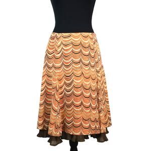 Vintage 90s Y2K Judith Hart Orange Midi Skirt Ruffle Hem Floral Flowy 8P Petite